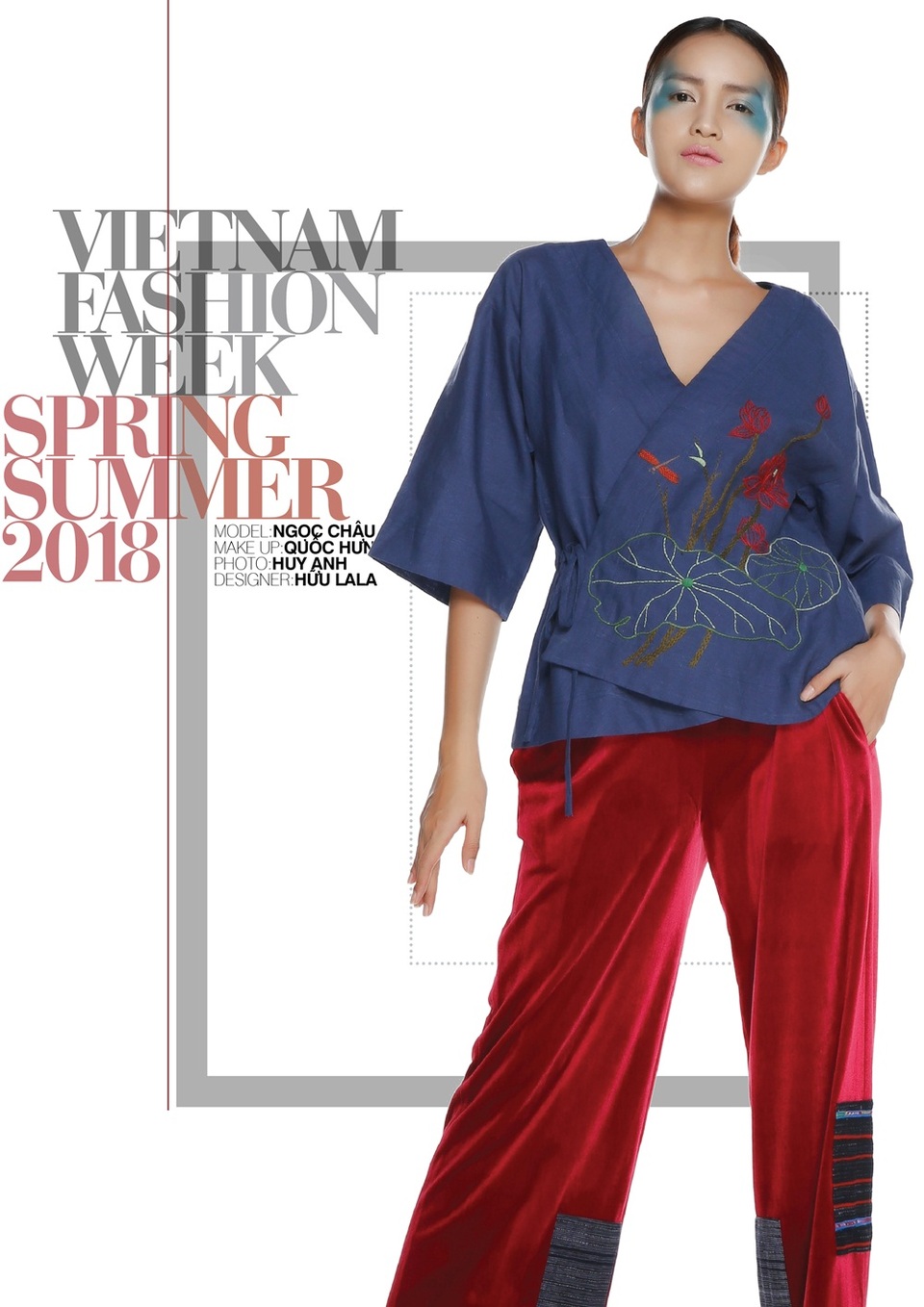 Hữu La La: Những đường nét tưởng như rất đơn giản được xử lý bởi đường cắt hoàn chỉnh. Sự phối hợp trong kỹ thuật ráp vải những gam màu làm mát dịu ánh mặt trời chói chang của xuân hè. Điểm xuyết là những họa tiết thêu tay tạo nên nét thanh thoát và mạnh mẽ cho người phụ nữ.