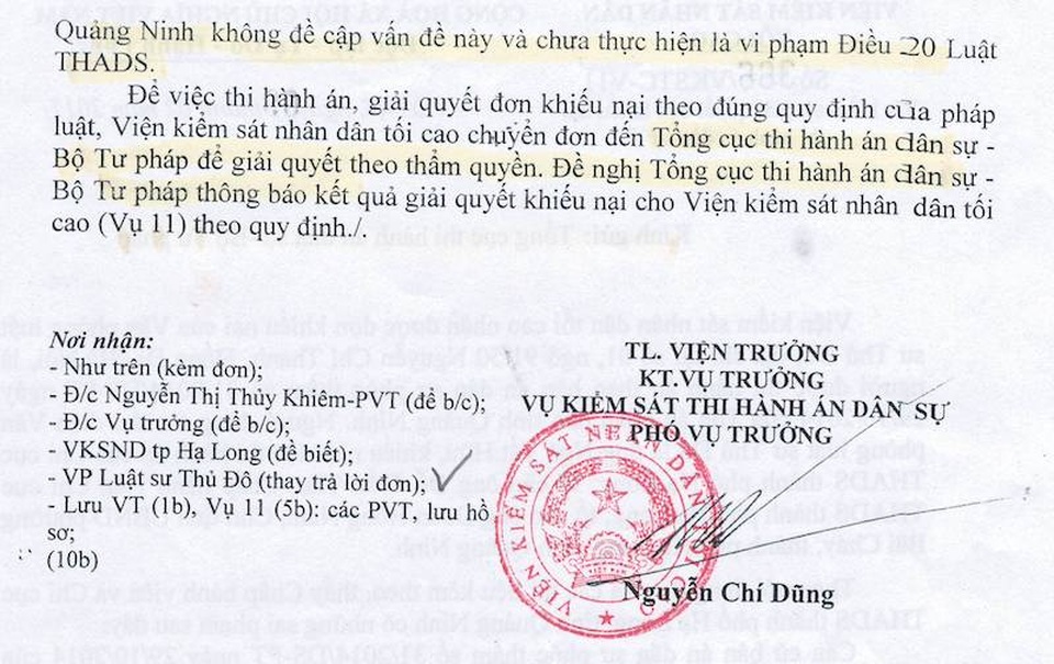VKSND Tối cao đề nghị Tổng cục thi hành án xử lý vụ thi hành án kiểu “sống chết mặc bay” - 2
VKSND Tối cao đề nghị Tổng cục thi hành án xử lý vụ thi hành án kiểu “sống chết mặc bay”.