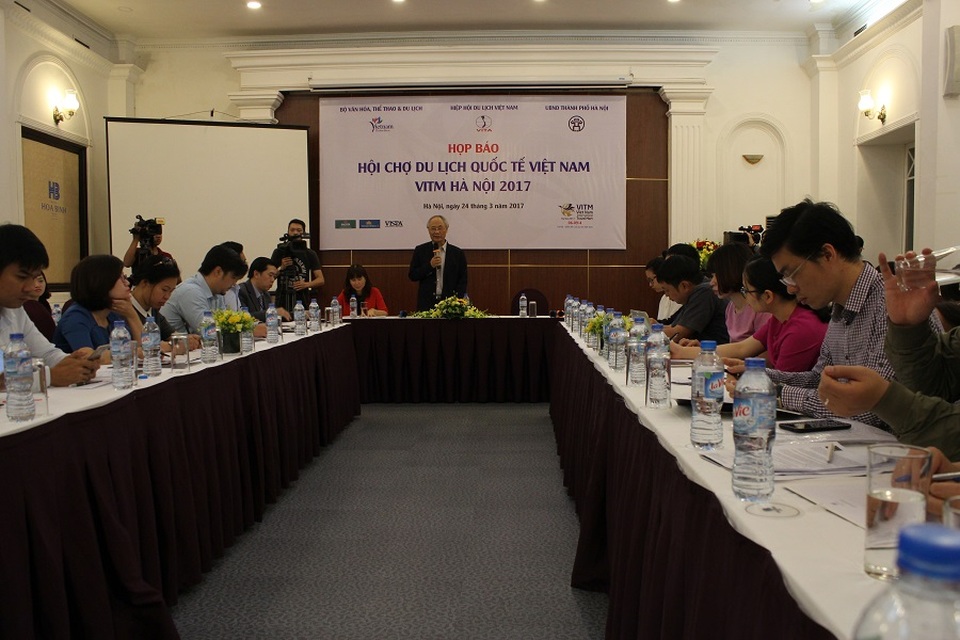Ông Vũ Thế Bình – Trưởng BTC Hội chợ Du lịch Quốc tế Việt Nam phát biểu trong họp báo