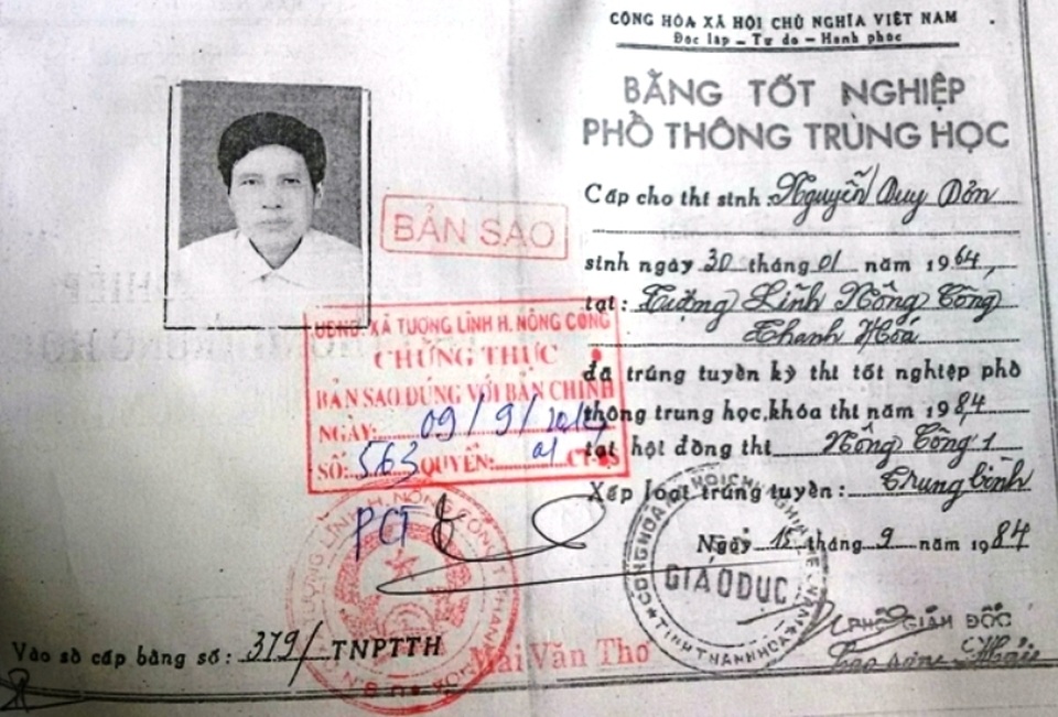 Chủ tịch xã trần tình về tấm bằng giả - 1 Bằng cấp 3 của ông Nguyễn Duy Dơn
