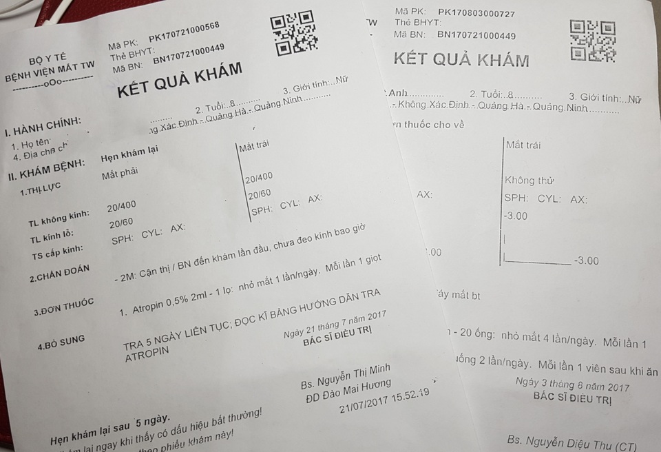 Bác sĩ “gác chân lên ghế” thấy mình bị tổn thương! - 1 BS Minh cho biết để đưa ra chẩn đoán và dùng thuốc liệt điều tiết, bệnh nhân đã được khám đúng quy trình BV quy định khi khám một bệnh nhi cận thị. Ảnh: H.Hải