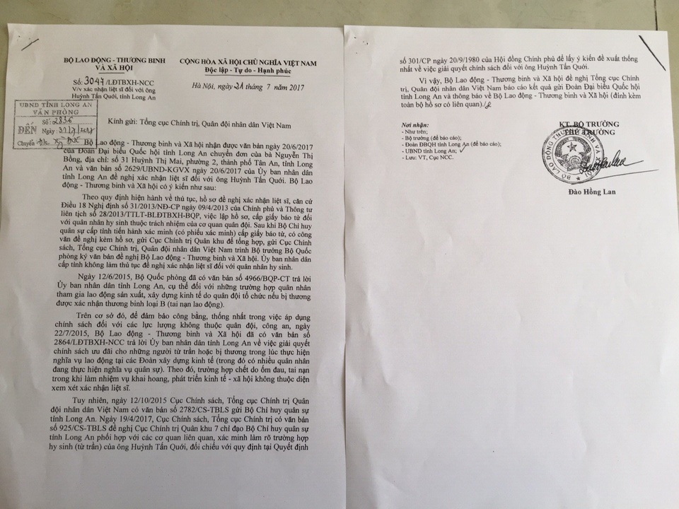 Người mẹ già 29 năm mòn mỏi đi làm chế độ liệt sĩ cho con trai: Bộ LĐTB&XH nói gì? - 3
Công văn trả lời sự việc của lãnh đạo Bộ Lao động Thương Binh và xã hội.