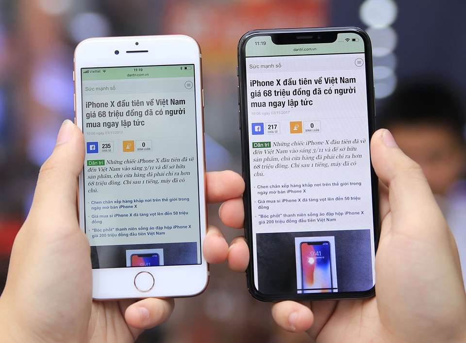 Giá iPhone X xách tay giảm gần 30 triệu đồng sau 2 ngày - 2 iPhone 8 so sánh cùng iPhone X