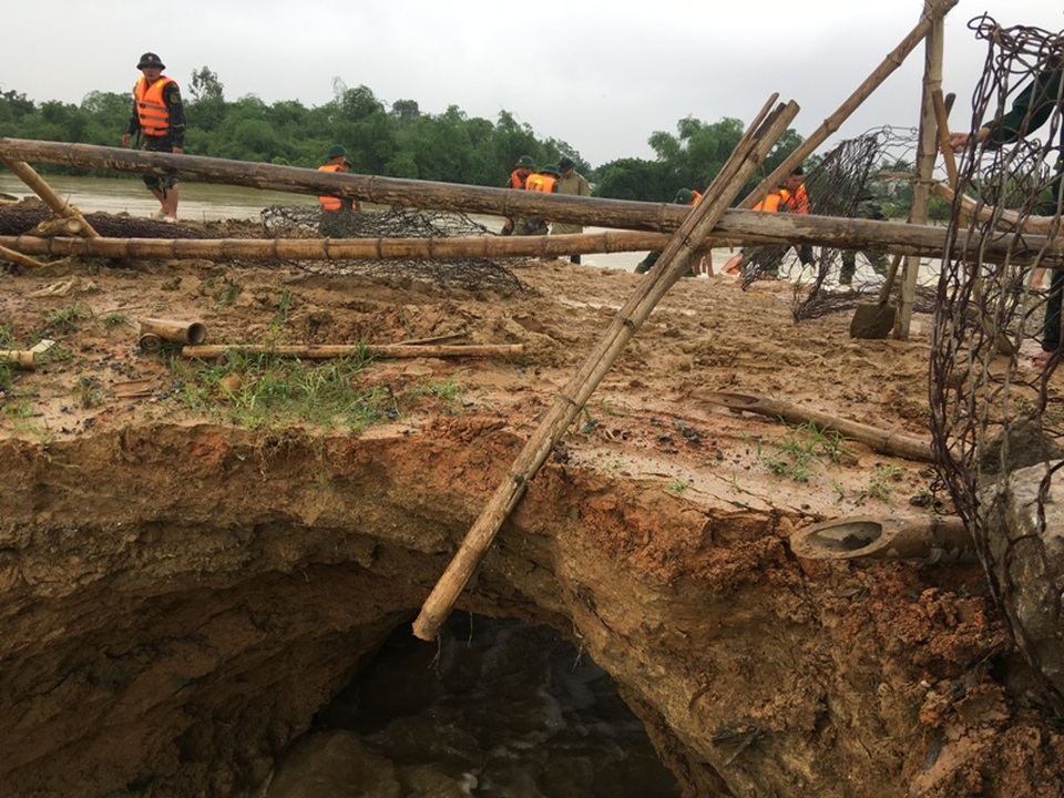 Đê sông Cầu Chày đoạn qua xã Xuân Minh, huyện Thọ Xuân bị lũ khoan thủng