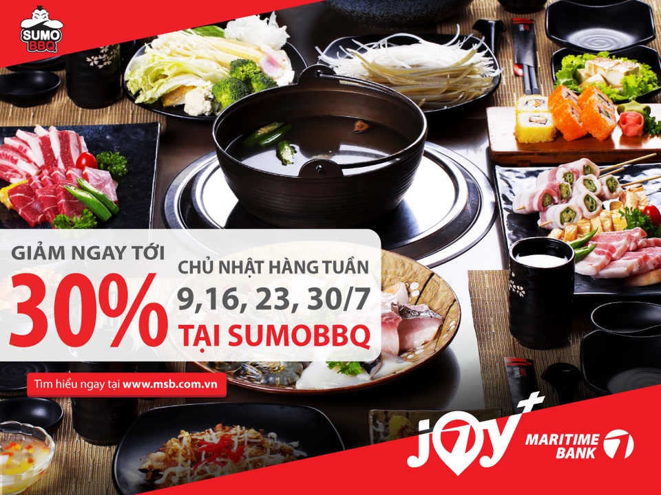 Giảm 30% hóa đơn cho chủ thẻ Quốc tế Maritime Bank khi thưởng thức món ăn tại SumoBBQ - 1 Giảm 30% hóa đơn cho chủ thẻ Quốc tế Maritime Bank khi thưởng thức món ăn tại SumoBBQ - 1