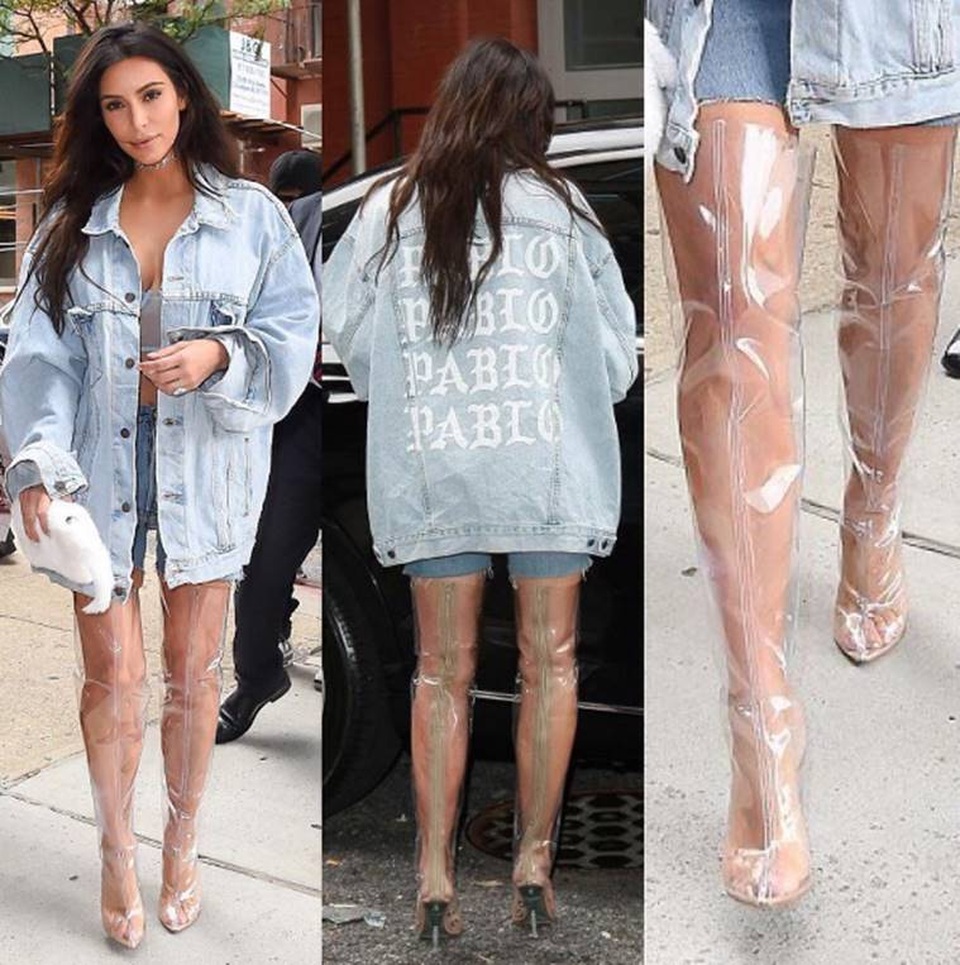 Quần áo... nhựa được lăng xê tại các tuần lễ thời trang - 11
Kim Kardashian cũng đi bốt bằng nhựa!