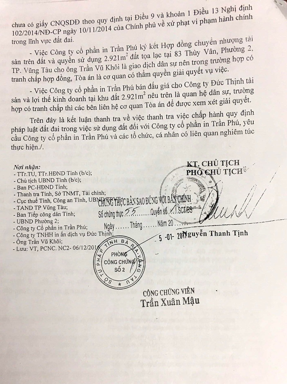 Sai phạm hàng loạt trong sử dụng "khu đất vàng" tại Bà Rịa - Vũng Tàu - 4 UBND tỉnh đã yêu cầu Giám đốc Sở TN&MT tham mưu UBND tỉnh ban hành Quyết định thu hồi khu đất vàng tại số 83 Thuỳ Vân, TP. Vũng Tàu theo quy định tại Luật Đất đai 2013.