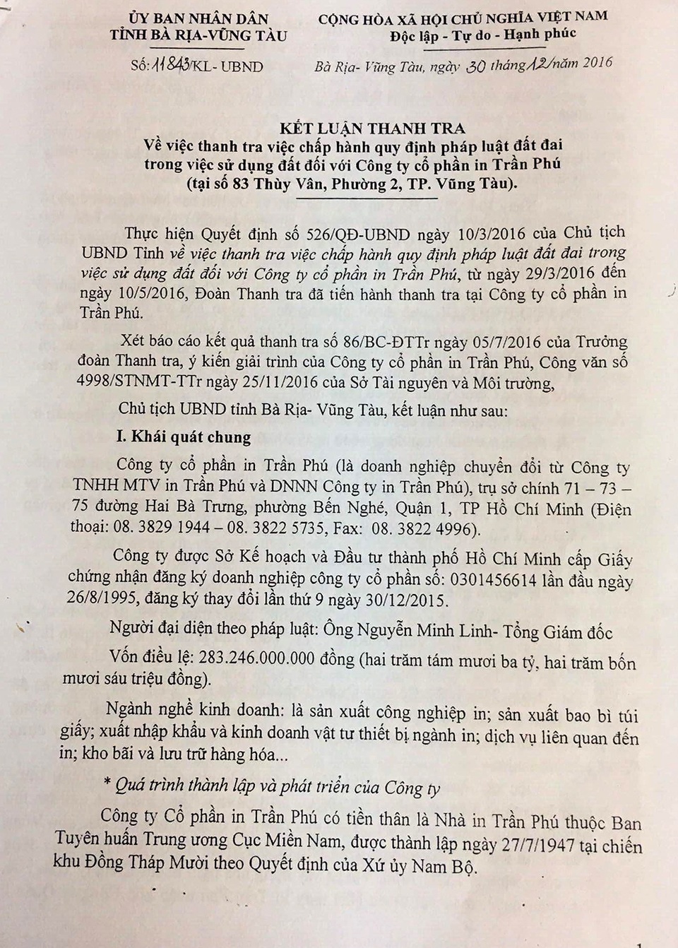 Sai phạm hàng loạt trong sử dụng "khu đất vàng" tại Bà Rịa - Vũng Tàu - 2
Kết luận thanh tra của UBND tỉnh Bà Rịa - Vũng Tàu về việc sử dụng khu đất vàng trên đường Thuỳ Vân.