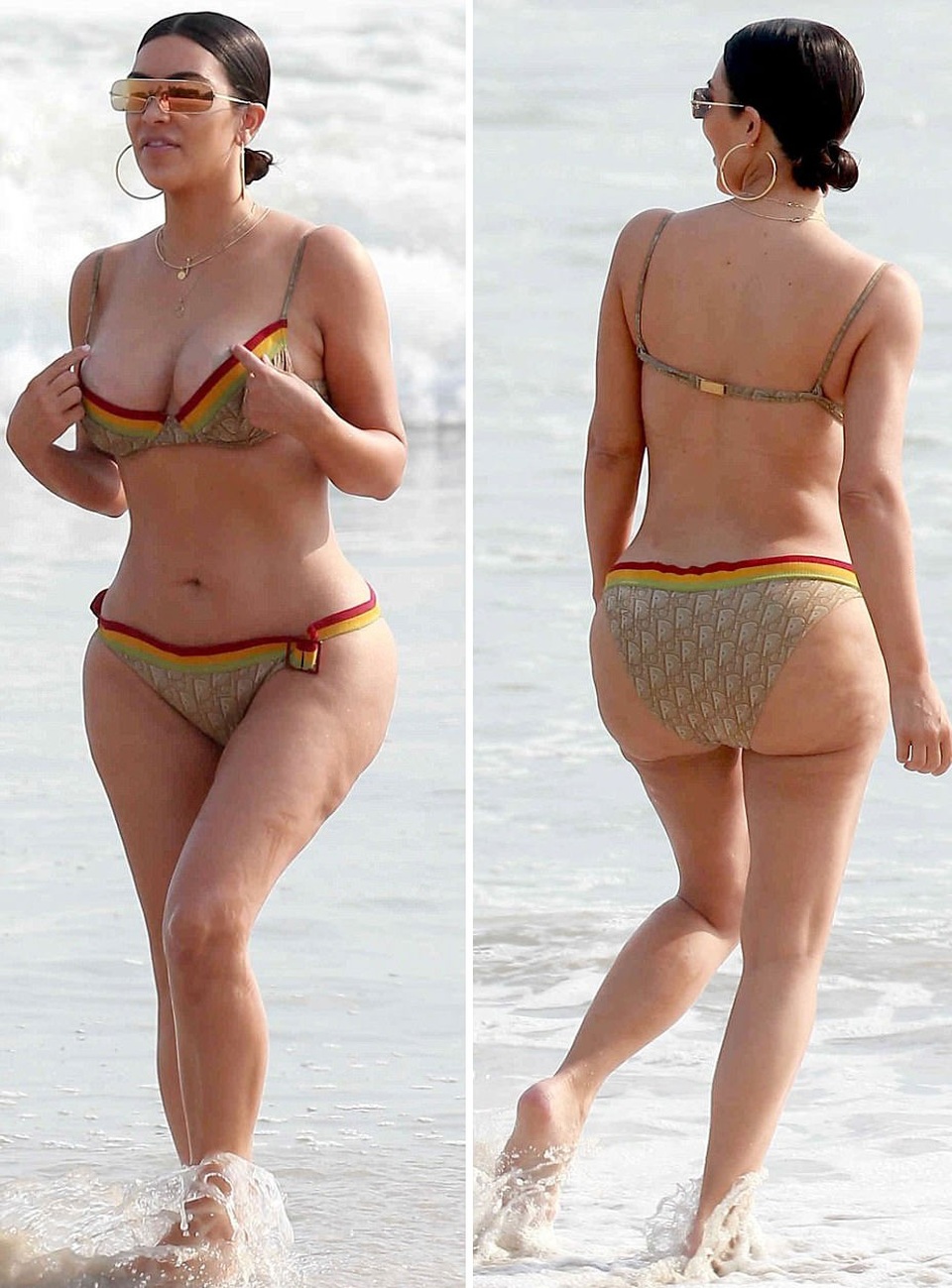 
Trong kỳ nghỉ này của Kourtney còn có cô em gái siêu vòng bà Kim của cô. Kim cũng diện một bộ áo tắm hai mảnh khoe thân hình đồng hồ cát và vòng ba ngoại cỡ.
