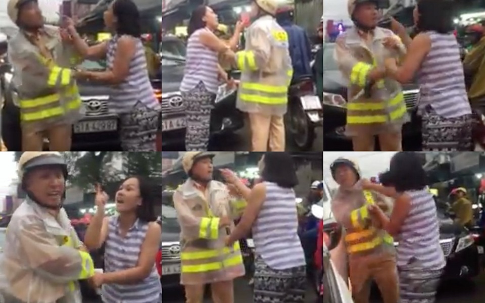 Hình ảnh người phụ nữ chửi bới, lăng mạ CSGT trên đường