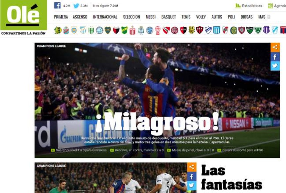 
Báo chí thế giới “sốc” với chiến thắng của Barcelona trước PSG
