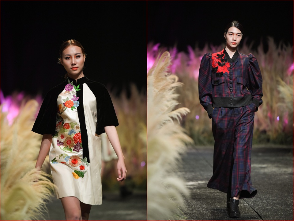 Khó có thể miêu tả tông màu chủ đạo trong BST của NTK Minh Hạnh, bởi NTK đã ứng dụng màu của hội họa vào trong thiết kế của mình để chuyển tải những sắc màu thiên nhiên mùa thu và mùa đông. Nhưng nhìn chung, tông màu chính của năm nay là màu ấm áp, ngọt ngào như đỏ đậm, cam trầm hay xanh đen.