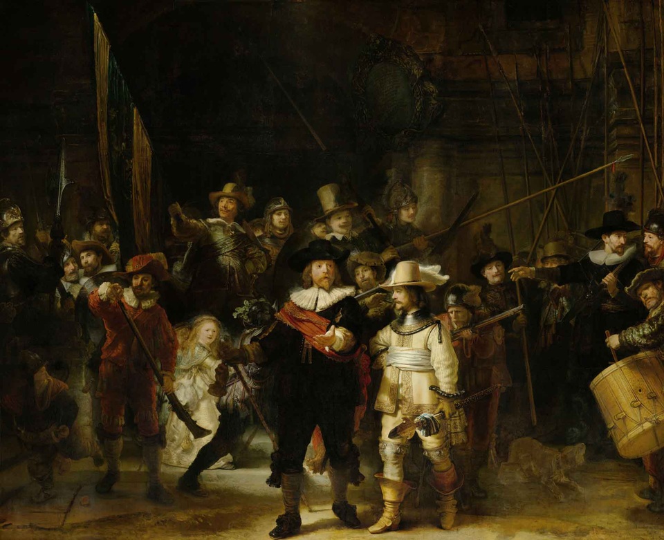 Bức “The Night Watch” (Phiên tuần đêm - 1642) do danh họa Rembrandt van Rijn thực hiện, đang được trưng bày tại Bảo tàng Rijksmuseum, Amsterdam, Hà Lan.