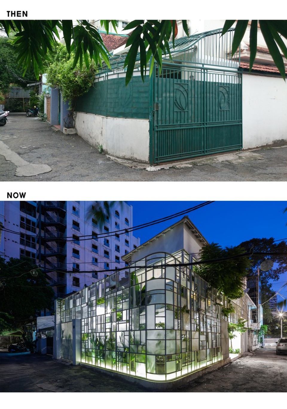 Ngôi nhà trong hẻm Sài Gòn được cải tạo “lột xác” đẹp đến ngỡ ngàng - 1 Căn nhà có bước thay đổi ngoạn mục này nằm trong một hẻm nhỏ trên đường Phạm Ngọc Thạch (đường Duy Tân cũ), thành phố Hồ Chí Minh. Trước đây, nó đơn thuần chỉ là một căn nhà nhỏ, với bức tường trắng đã cũ, loang lổ vệt sơn cùng với cánh cổng sắt xanh bí bách. Tuy nhiên, sau khi được cải tạo, căn nhà đã trở nên hoàn toàn khác biệt, gây ấn tượng với bất cứ ai đặt chân đến con hẻm này. Trong ảnh là cảnh ngôi nhà trước và sau khi cải tạo. Sự khác biệt đẹp đến ngỡ ngàng