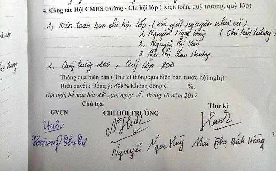 Học sinh trái tuyến bị “ép” đóng khoản “ủng hộ trái tuyến”? - 4 Dù khẳng định không đưa ra mức thu quỹ lớp, quỹ trường những hầu hết các lớp tại trường tiểu học Nguyễn Văn Trỗi lại trùng hợp một cách ngẫu nhiên
