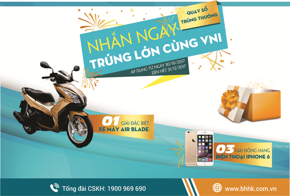 Mua bảo hiểm ô tô, cơ hội trúng lớn! - 2
Chương trình khuyến mại “Nhắn ngay trúng lớn cùng VNI” của Bảo hiểm hàng không VNI
