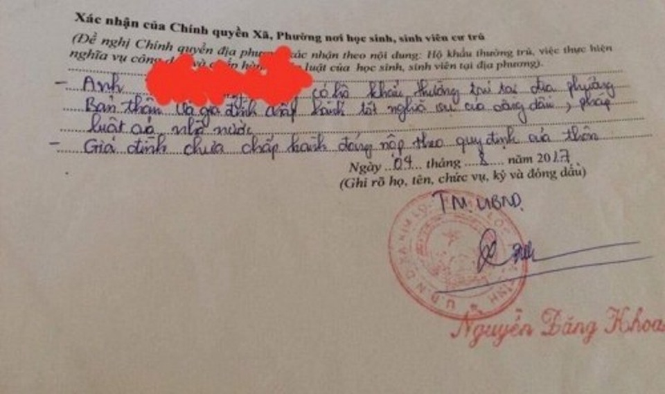 Bị nhận xét gây khó do chưa đóng góp tiền đầy đủ cho thôn - 1 Hồ sơ của em Q. bị nhận xét khó dễ vì gia đình còn nợ tiền đóng góp cho thôn