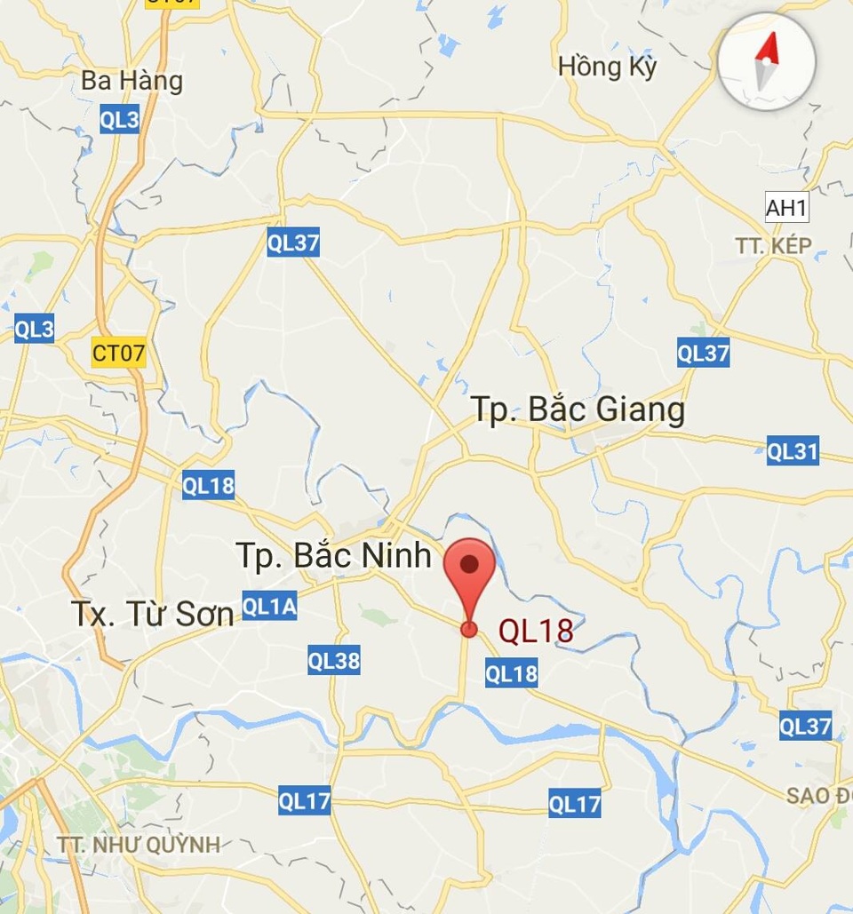 Xe khách nổ kinh hoàng, 2 người chết, 12 người bị thương - 10
Vụ tai nạn xảy ra trên quốc lộ 18, cách Thành phố Bắc Ninh khoảng 20 km (Ảnh:Google Maps).