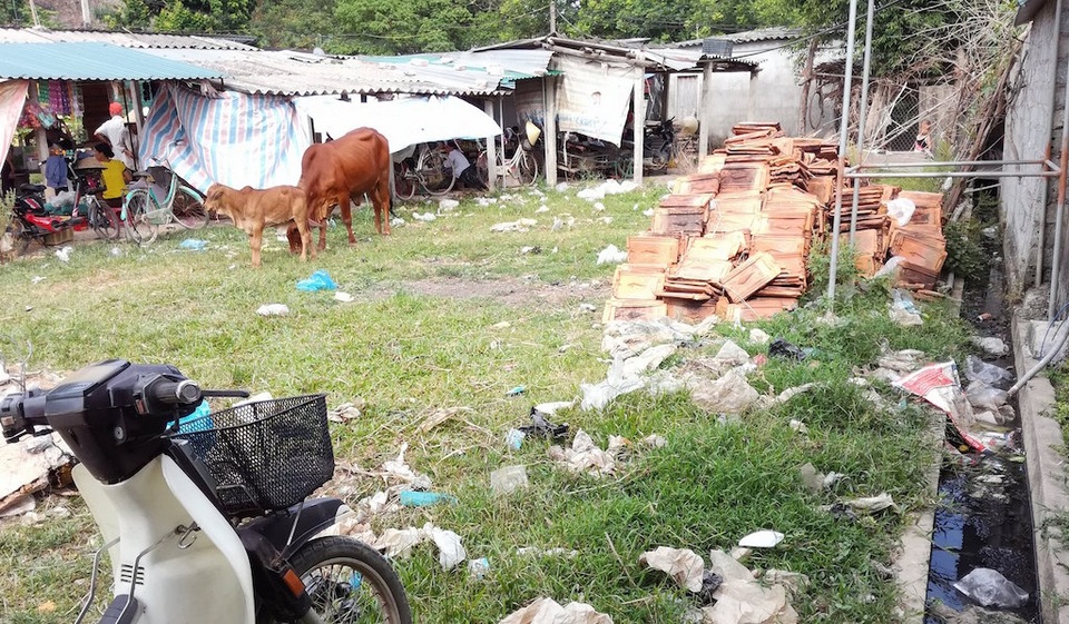 Rác đủ các loại bao vây chợ tại xã Thanh Yên.