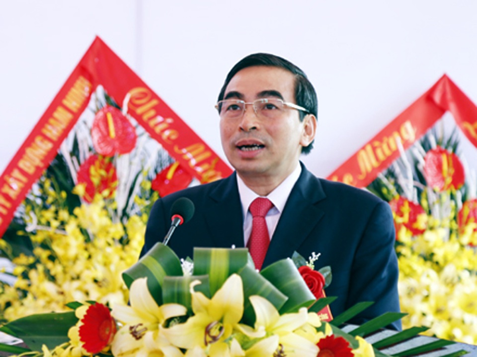 Khởi công dự án Trường liên cấp quốc tế IQ School Ninh Bình - 1 Ông Đinh Văn Điến, Phó Bí thư Tỉnh ủy, Chủ tịch UBND tỉnh phát biểu tại buổi lễ (Ảnh: Đ.L)