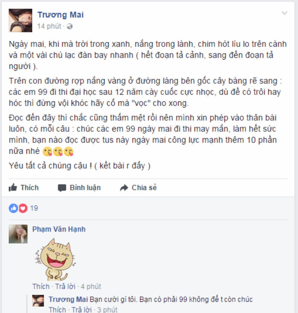 Cộng đồng mạng rần rần chúc các sĩ tử "9x đời cuối" thi tốt - 2 Cộng đồng mạng rần rần chúc các sĩ tử "9x đời cuối" thi tốt - 2