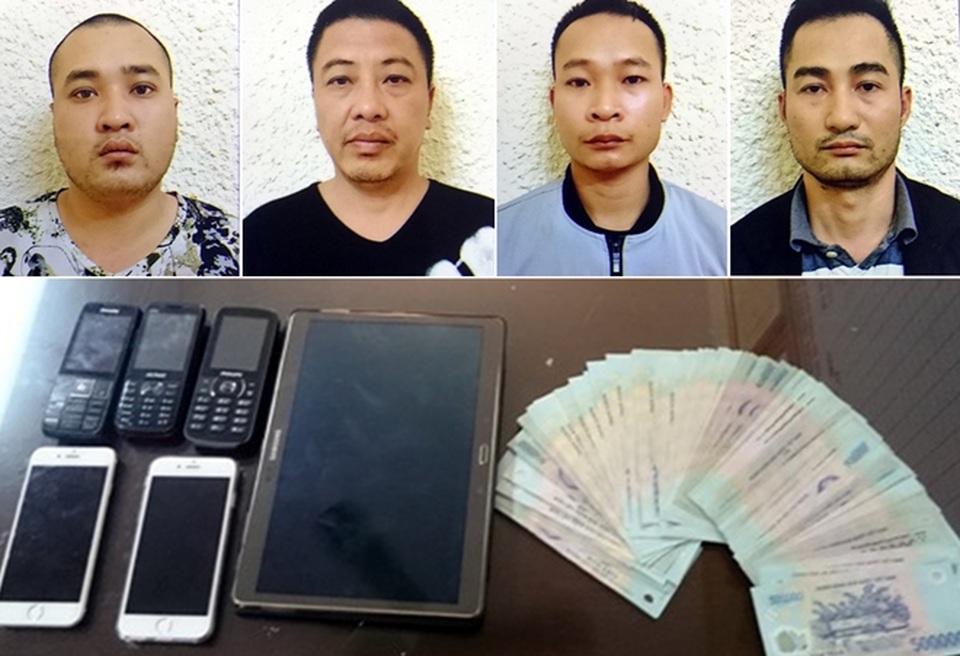 Hà Nội: Nhờ mua ô tô không thành, thuê côn đồ bắt cóc đòi nợ - 1 Các đối tượng Giang, Tuấn, Lợi, Chung và tang vật vụ án.