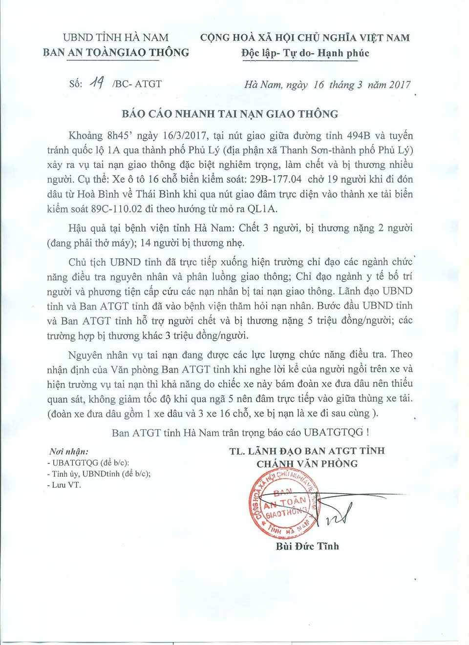 “Tôi bị hất lên nóc xe, những người khác nằm la liệt trên đường” - 5 Báo cáo nhanh của Ban ATGT tỉnh Hà Nam về vụ tai nạn đặc biệt nghiêm trọng