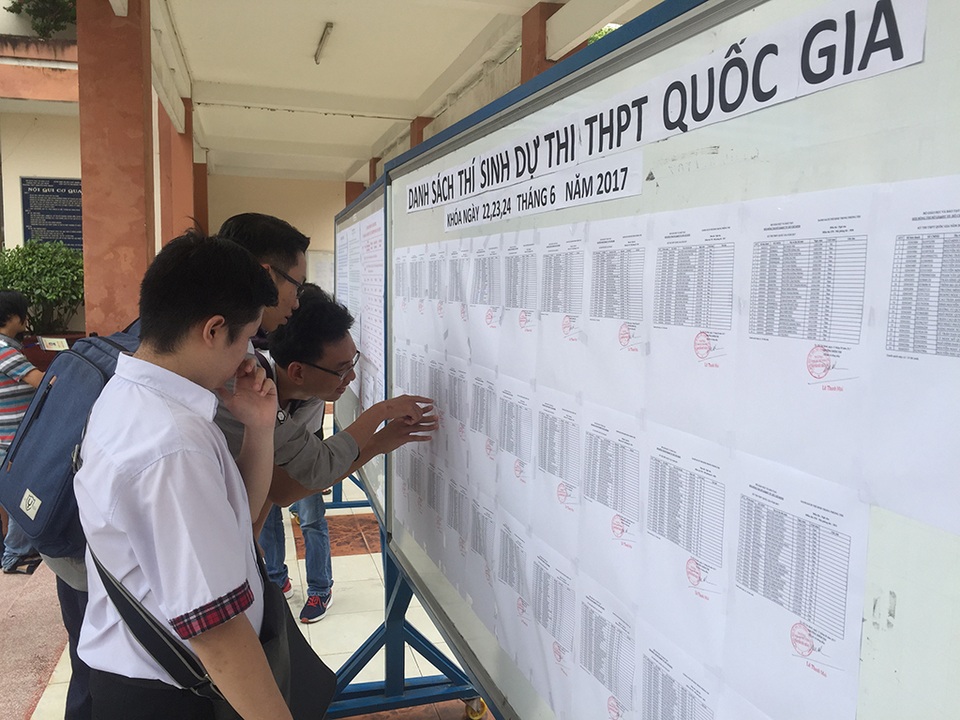 Chùm ảnh: Thí sinh cả nước làm thủ tục dự thi THPT quốc gia 2017 - 22 Thí sinh tại điểm thi trường THPT Nguyễn Hữu Huân có mặt sớm xem thông tin trước giờ vào làm thủ tục
