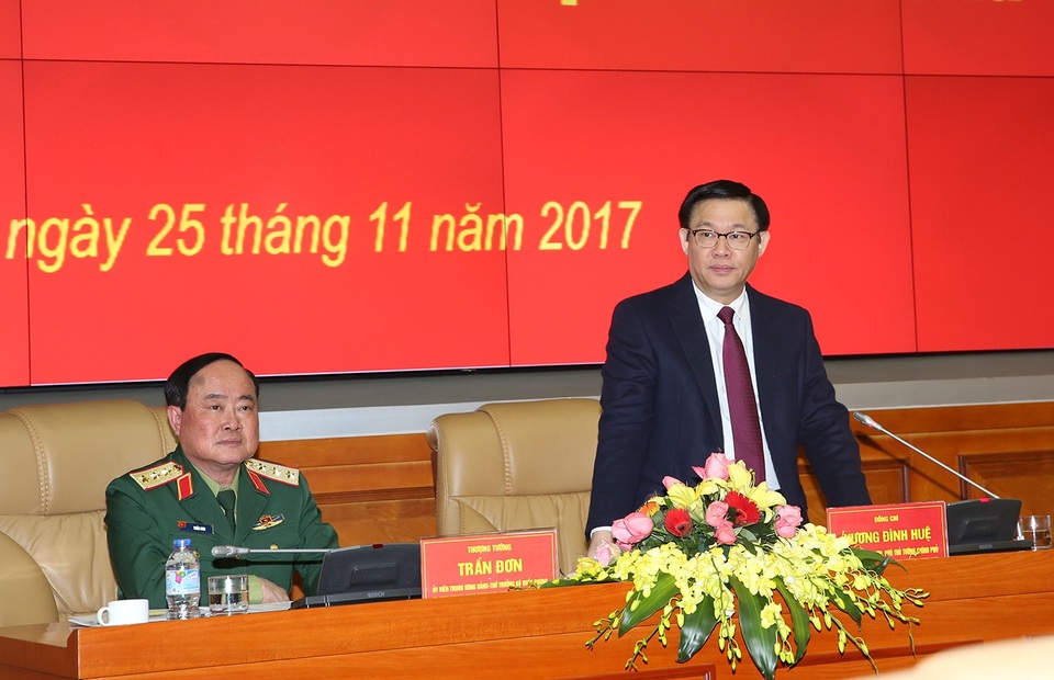 Khảo sát chính sách tiền lương trong Quân đội - 1 Phó Thủ tướng Chính phủ Vương Đình Huệ phát biểu tại buổi làm việc - Ảnh: VGP/Thành Chung