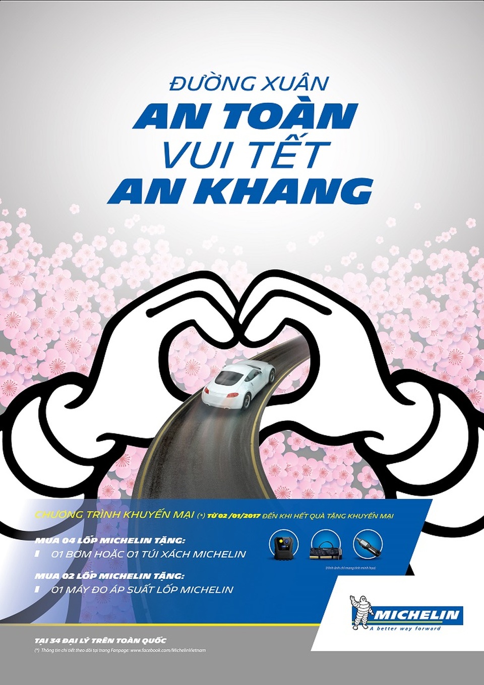 Michelin kiểm tra lốp miễn phí và tặng nhiều ưu đãi lớn - 1
Ngoài hoạt động kiểm tra, tư vấn an toàn lốp miễn phí, “Đường xuân an toàn, vui tết an khang” được kết hợp với hoạt động khuyến mãi tại các trung tâm dịch vụ lốp du lịch của Michelin