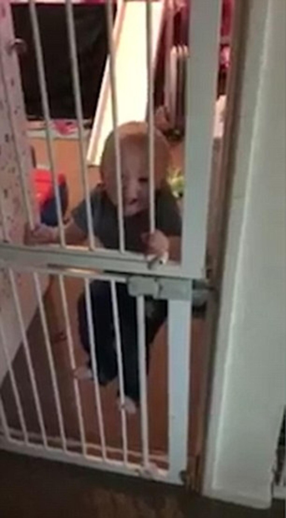 Dễ thương nhóc 21 tháng tuổi trèo cửa nhanh thoăn thoắt - 1 Cậu bé vừa cười khúc khích vừa leo chiếc cửa cao gấp đôi mình