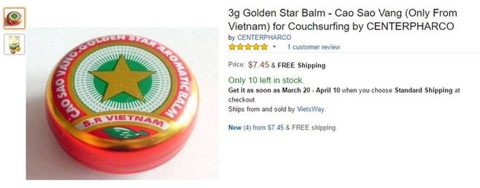 Thứ bỏ xó nhà ở Việt Nam bán đắt gấp 10 lần trên Amazon - 2 Cao Sao Vàng được rao trên Amazon với giá gấp 80 lần giá từng bán ở Việt Nam.