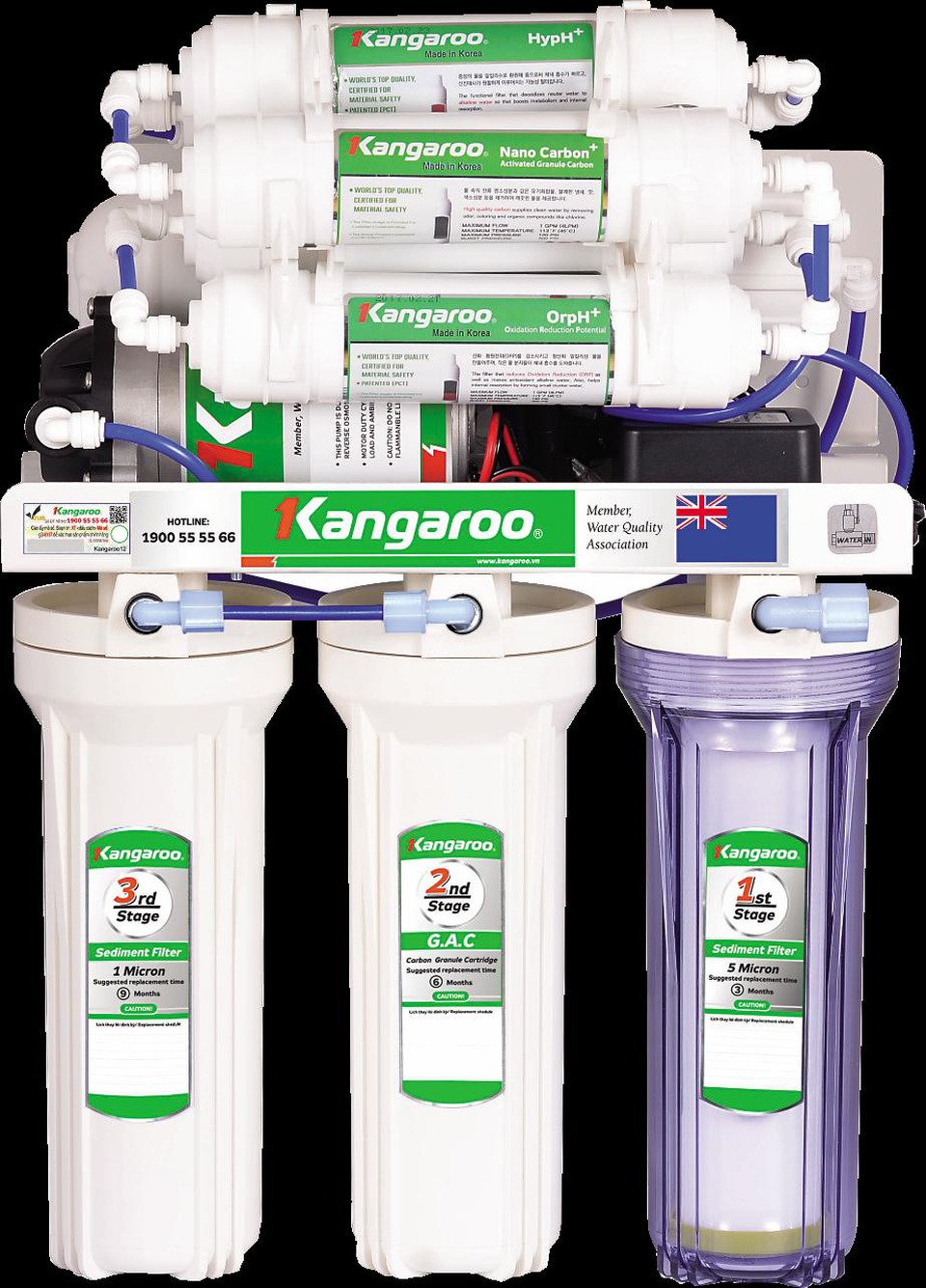 Hiểu về công nghệ tạo hydrogen trong máy lọc nước - 1 Cấu tạo đồng bộ của máy lọc nước Kangaroo Hydrogen từ các lõi lọc, bơm áp, adapter đến van từ, cút nối tự làm kín