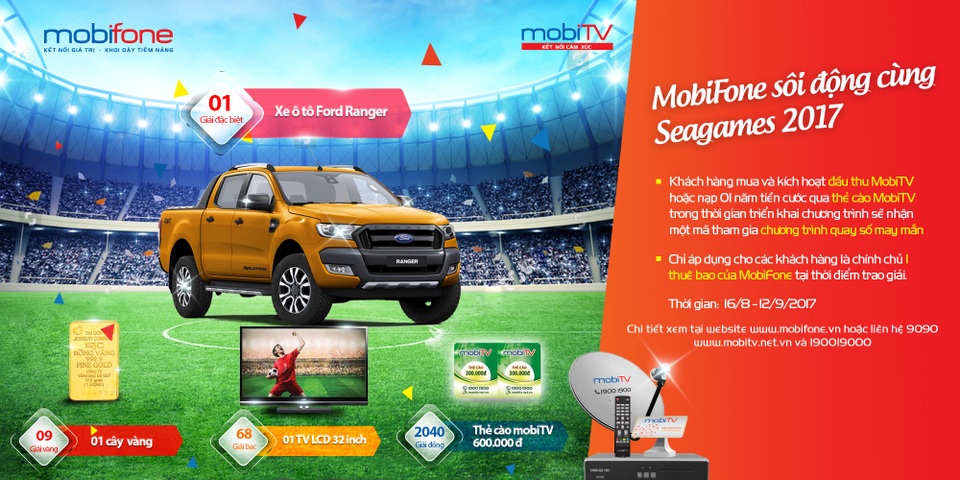 Khách hàng của MobiTV có cơ hội trúng nhiều giải thưởng hấp dẫn trong mùa Seagames 2017