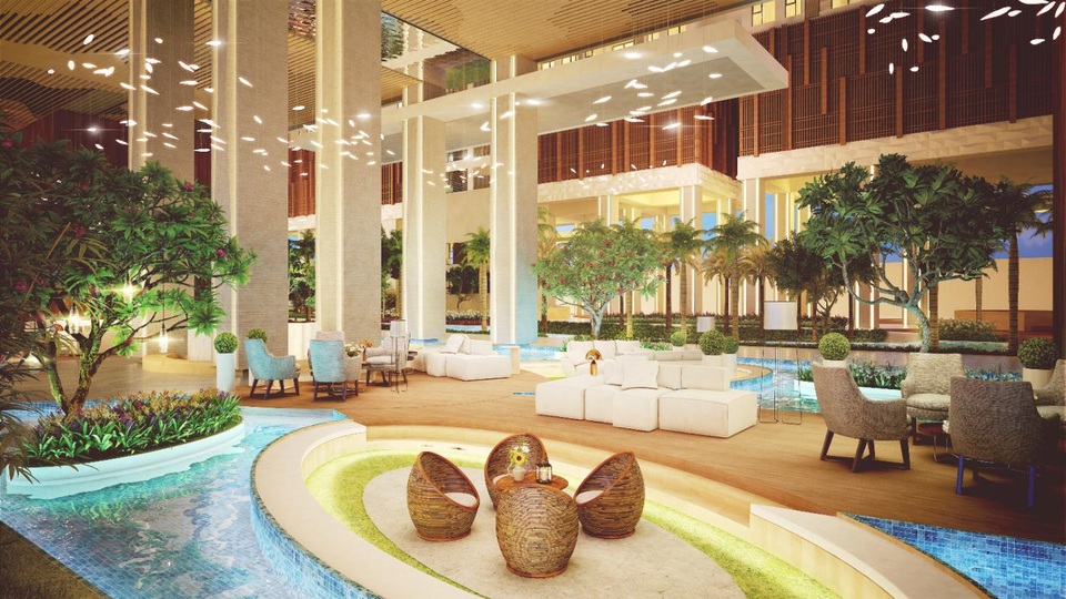 Giới đầu tư rầm rộ săn căn hộ 3 mặt tiền sông tại Nam Sài Gòn - 1 Sảnh đón resort rộng 1.000 m2