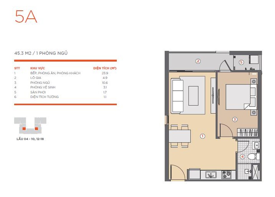 
Căn hộ 1 phòng ngủ với diện tích dù chỉ 45m ² sở hữu thiết kế hài hòa hợp lý, tận dụng tối đa không gian sinh hoạt
