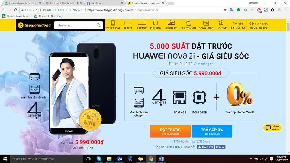 Huawei nova 2i đã có hơn 4.400 lượt đặt mua trước - 1
Gần 4,500 điện thoại nova 2i đã được khách hàng đặt trước (tính tới 17/10)