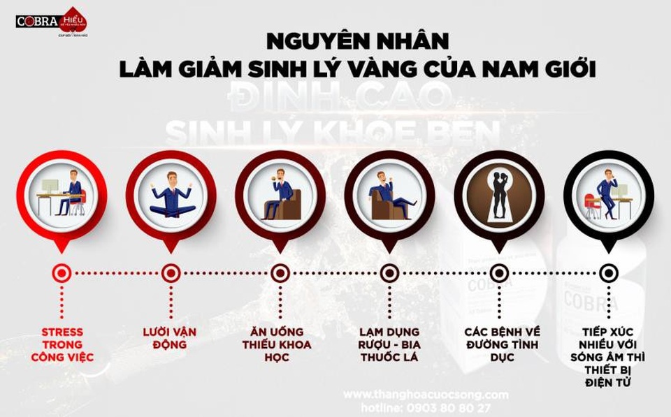 Vì sao đàn ông ngày nay dễ "yếu" sinh lý? - 1 xuống cấp do 6 nguyên nhân chủ yếu như sau: bỏ chữ sinh lý vàng trong hình dưới