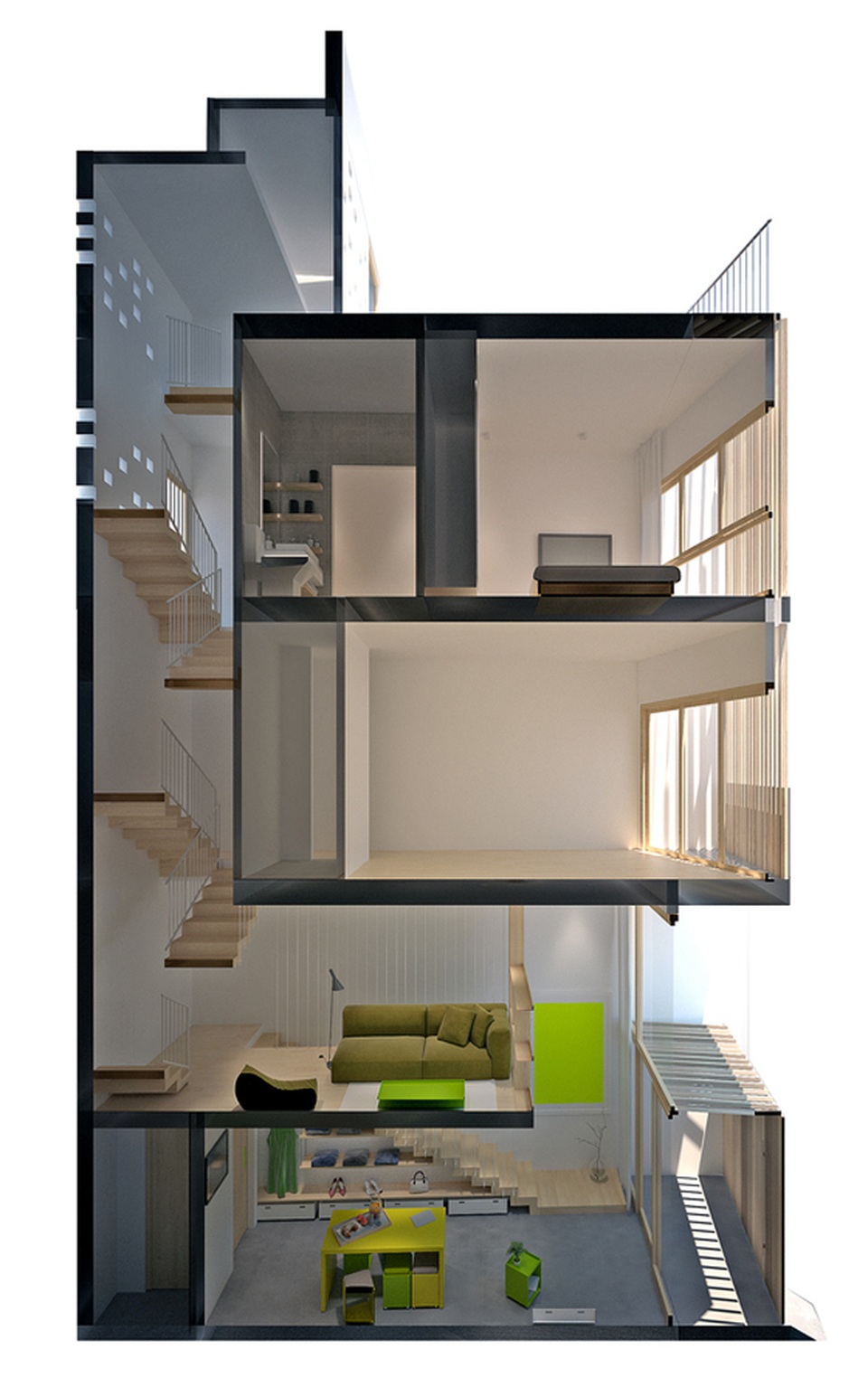 Nhà 32m2 trong hẻm ở Sài Gòn đẹp không khác gì biệt thự mặt tiền - 18 Mặt cắt của căn hộ.