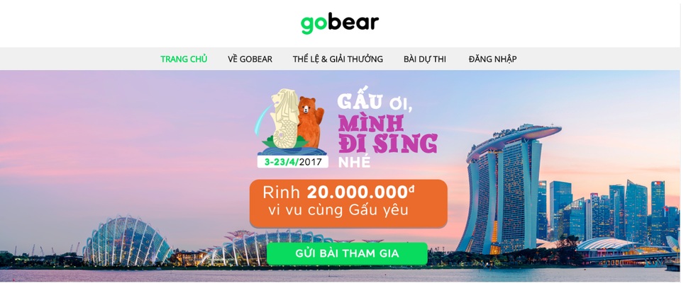 Lần đầu tiên có công cụ so sánh Bảo hiểm du lịch quốc tế - 2 Cuộc thi “Gấu ơi, mình đi Sing nhé! sẽ kéo dài đến hết ngày 23/4/2017 với giải đặc biệt là chuyến du lịch Singapore cho 2 người trị giá 20 triệu đồng