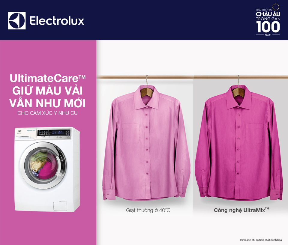Người gìn giữ màu của kỷ niệm - 2 Công nghệ UltraMix™ độc đáo của máy giặt Electrolux giúp đánh tan chất tẩy không cần dùng nước nóng, giữ màu vải tốt hơn đến 31%*