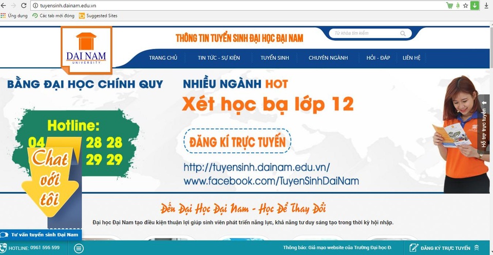 Trường ĐH Đại Nam bị làm giả website để chiêu dụ tuyển sinh - 2
Các trang thông tin website chính thức của trường ĐH Đại Nam
