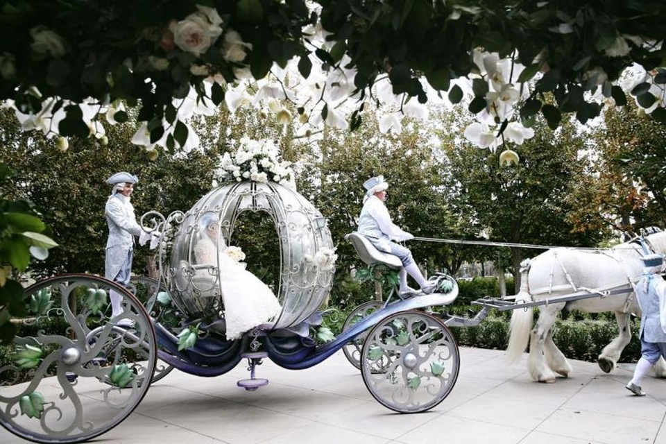 Chiếc xe ngựa bí ngô sa hoa trong đám cưới của cặp đôi