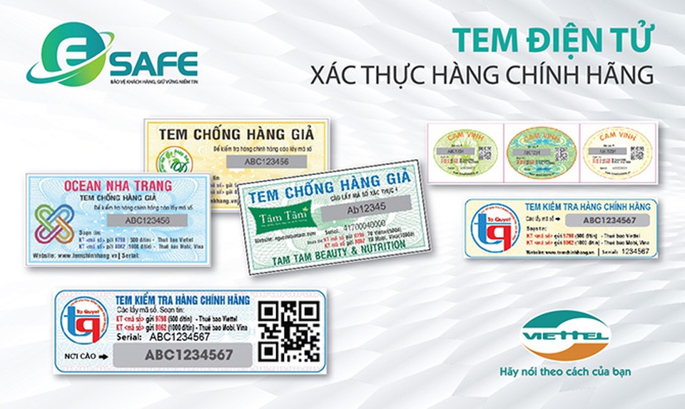 Tem điện tử - giải pháp thách thức vấn nạn hàng giả - 2 Một số mẫu tem điện tử đang được Viettel cung cấp ra thị trường