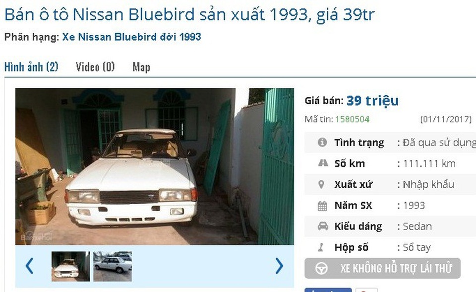 Với 40 triệu đồng, bạn có thể mua xe ô tô cũ chính hãng nào? - 3
Xe ô tô Nissan cũ 1993 màu trắng, máy chạy êm, máy lạnh hoạt động tốt, mới đăng kiểm lại, chạy đường xa tốt được rao bán giá 39 triệu có thương lượng.