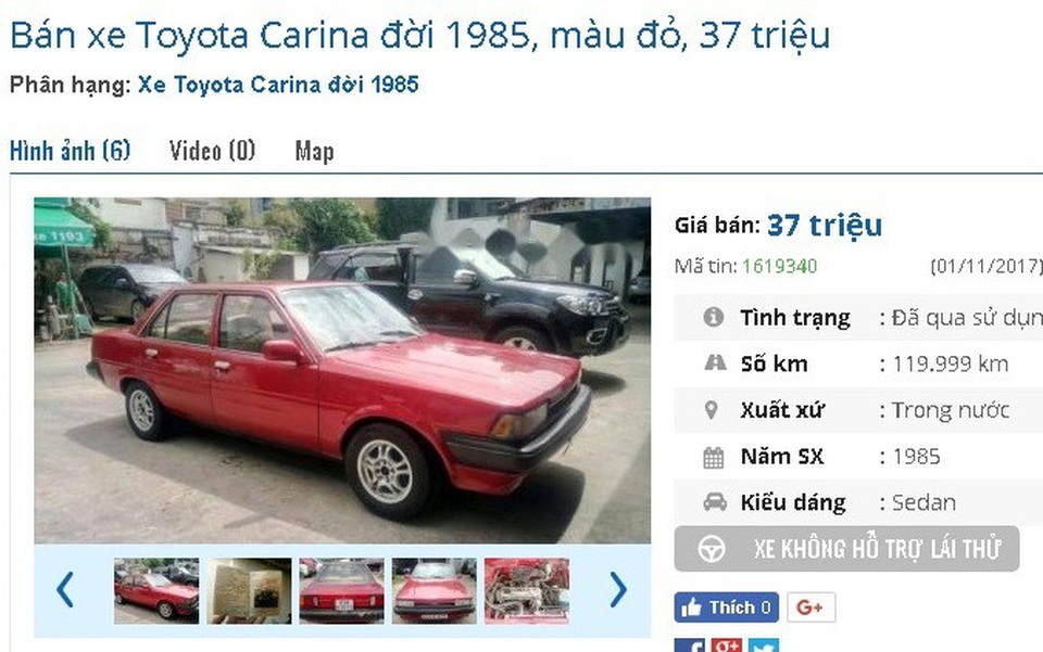 Với 40 triệu đồng, bạn có thể mua xe ô tô cũ chính hãng nào? - 4
Chiếc Toyota Carina đời 1985, màu đỏ được rao bán giá 37 triệu. Máy được giới thiệu là máy 1.4 tiết kiệm xăng 6 lít / 100 km. Các tiện nghi như máy lạnh, đầu DVD, thử nhớ, USB, đài FM đều có, loa tốt. Ngoài ra, máy cũng có gầm bệ chắc chắn 80km/h không lắc.