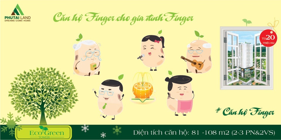 Phú Tài Land: Căn hộ Finger 20 triệu đồng/m2 dành cho gia đình Finger tại Nội Đô - 3 Căn hộ Finger – dự án Eco-Green Tower