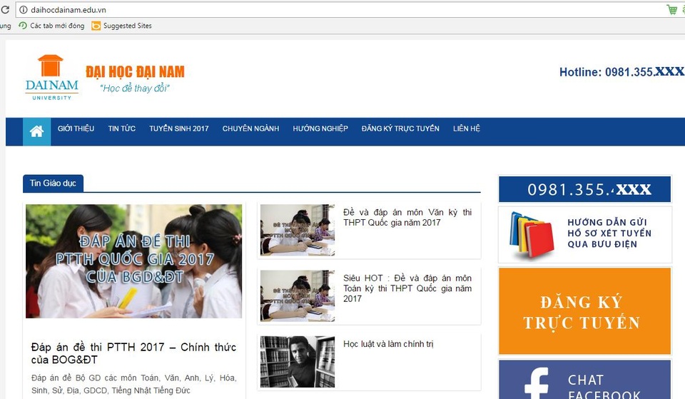 Trường ĐH Đại Nam bị làm giả website để chiêu dụ tuyển sinh - 4
Trang thông tin giả mạo trường ĐH Đại Nam