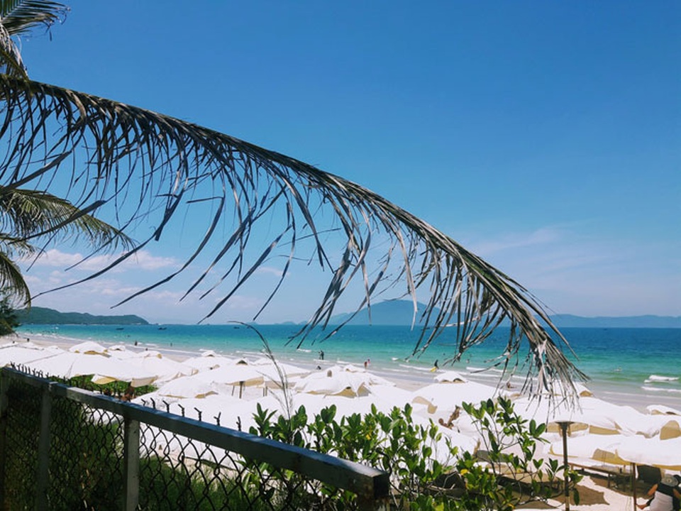 Ở Nha Trang có một bãi biển đẹp "thần sầu", chẳng kém gì Hawai - 2 Những chiếc ô trắng xòe rộng, nhấp nhô trên bờ biển