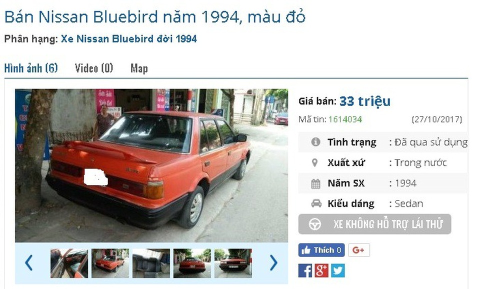 Với 40 triệu đồng, bạn có thể mua xe ô tô cũ chính hãng nào? - 6
Chiếc Nissan Bluebird năm 1994, màu đỏ còn đăng kiểm, máy ổn định, điều hòa tốt được rao giá 33 triệu đồng.